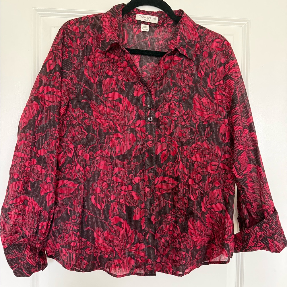 Coldwater Creek Black and Red Floral Blouse